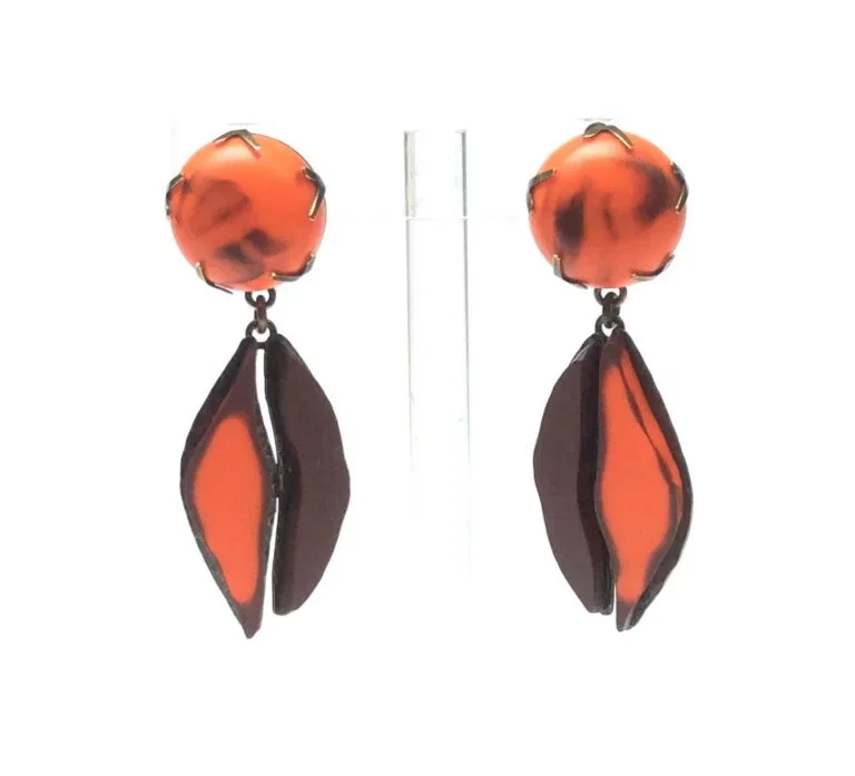 Boucles d’oreilles, cabochons en résine orange volcanique, pendants en résine à effet flamme